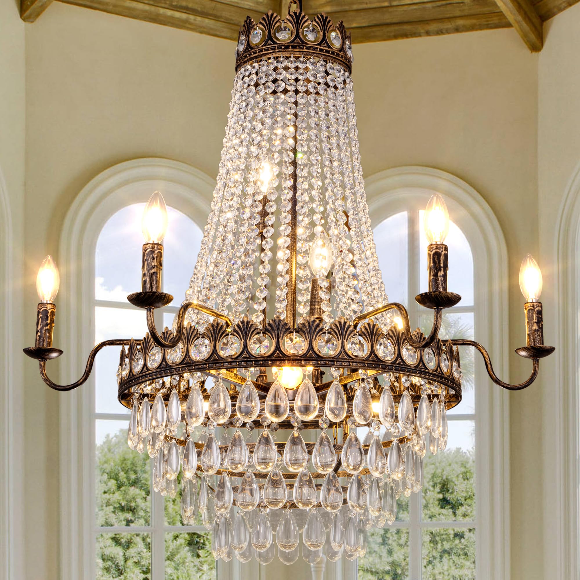 TOCHIC Vintage Crystal Chandeliers, 11 Light French Empire Crystal